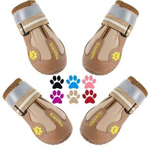 QUMY Dog Boots & Paw Protectors for Snow, Hot Pavement, Rain, Anti Slip khaki